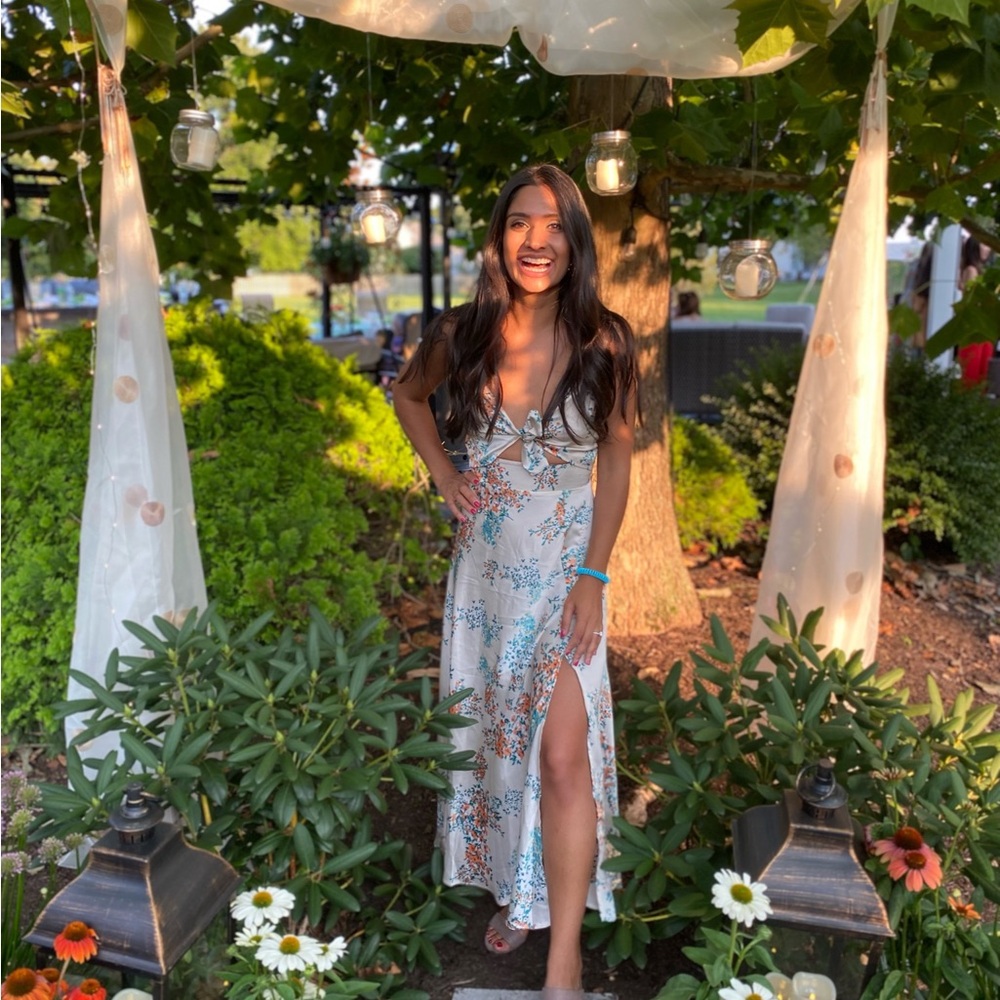 Petal & Pup Floral Midi Dress - Blue and White